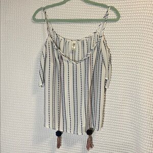 Mahina Striped Blouse with Tassels - White and Blue
